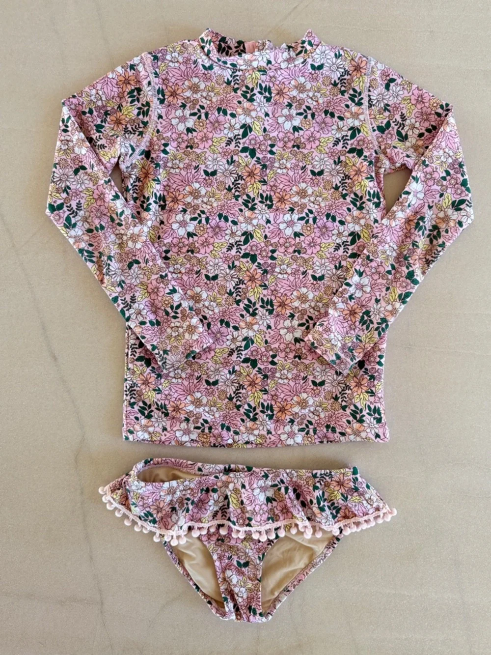 Shade Critters Rashguard Swim Set Size 6 Pink Floral Pom Trim UPF 50+